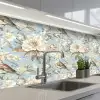 Botanisch - Zangvogel - Blauw keuken achterwand 2 middel 871 -3d_schuin