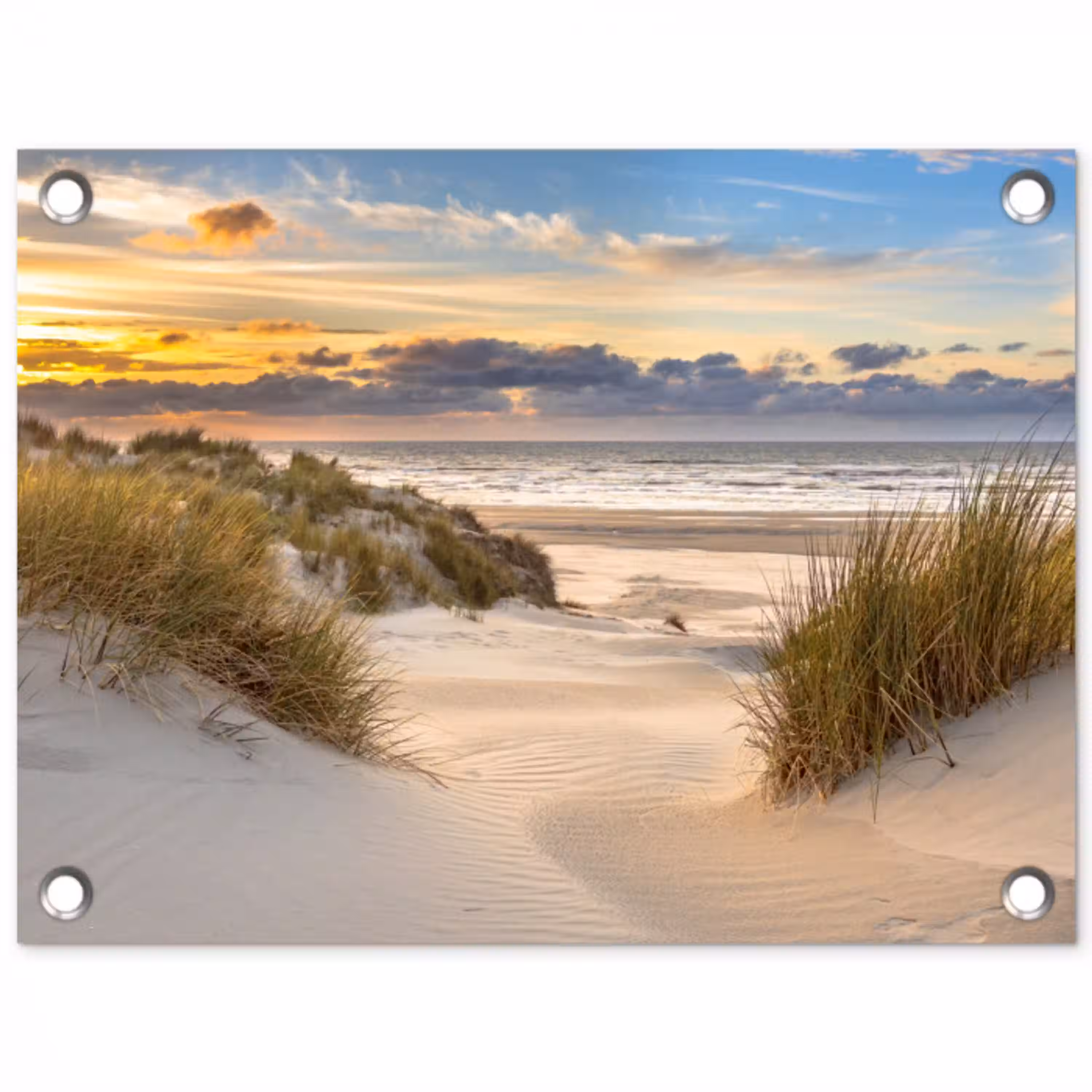 Strand - Duin - Gras - Zonsondergang - Zee tuinposter los doek klein -3d