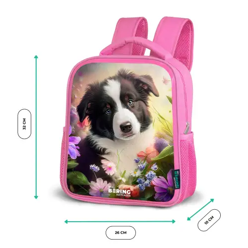 Hond met blauwe ogen in een veld Kinderrugzak - Roze middel -productfoto_formaten