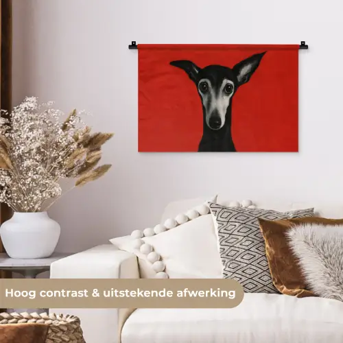 Windhond - Minimalistisch - Rood Wandkleed katoen klein -sfeer1