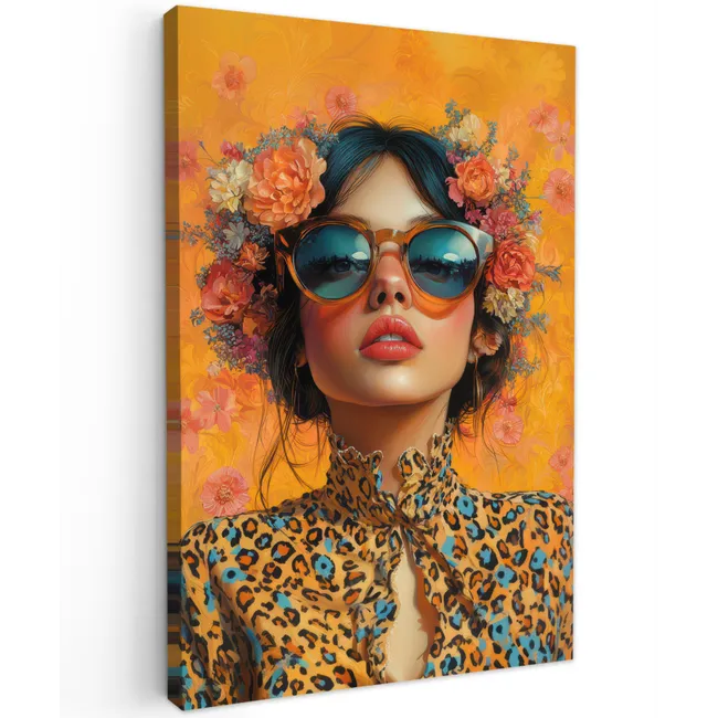 Vrouw - Bloemen - Aesthetic - Oranje Tuinposter op houten frame 2 cm dik klein -3d