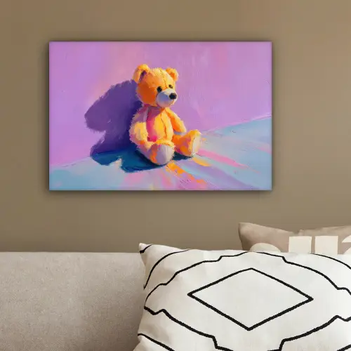 Teddybeer - Schaduw - Penseelstreken - Paars canvas 2cm klein -sfeer3