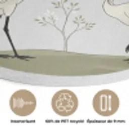 Minimalistisch - Kraanvogels - Blauw Akoestische PET Vilt - Rond klein -closeup_FR