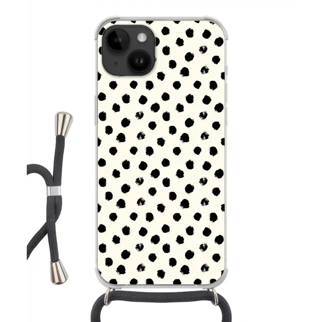 Handyhülle mit Band - Polka dots - Schwarz - Weiß - Druck - Minimalistisch