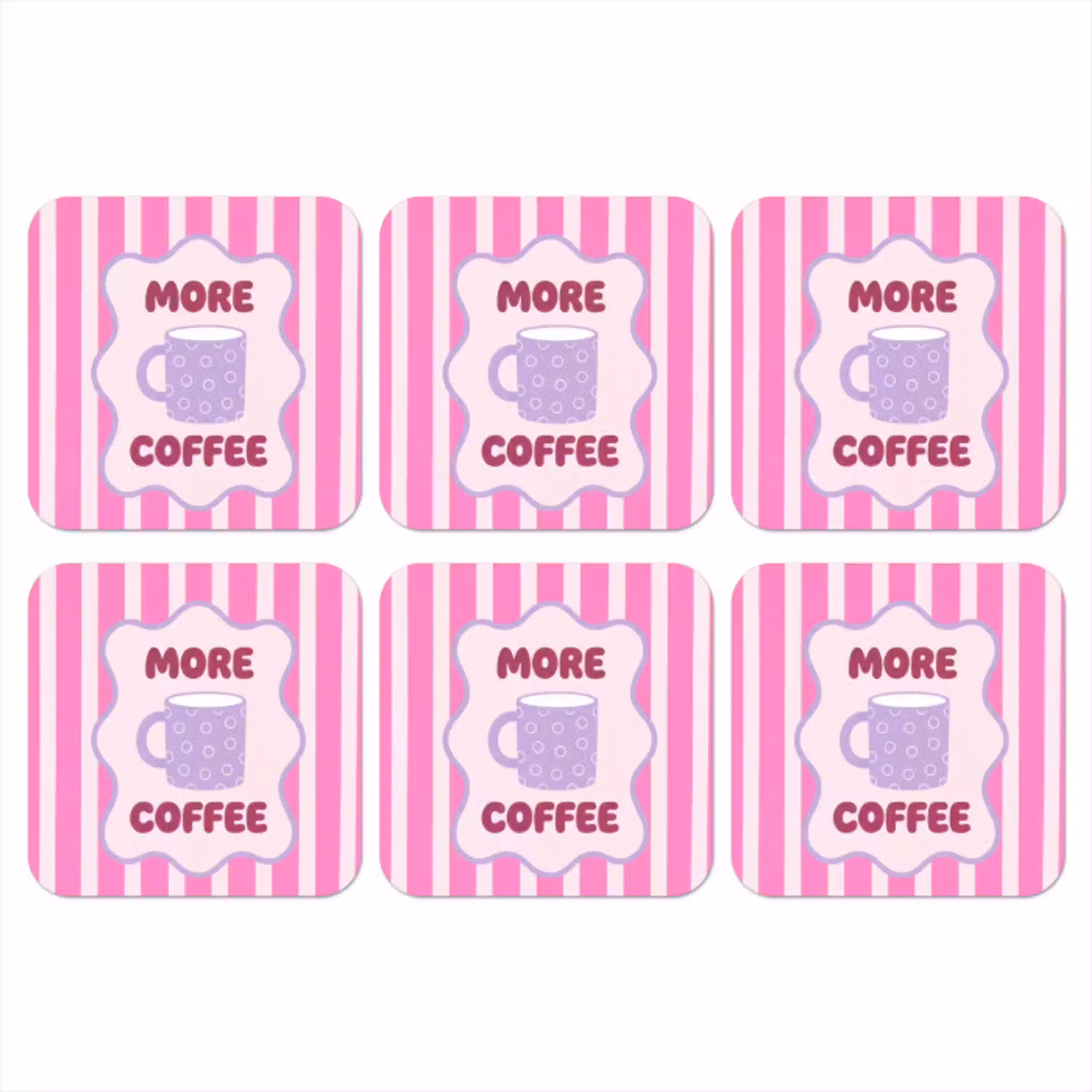 More coffee - Roze - Paars - Strepen - Mok onderzetter kurk middel -3d