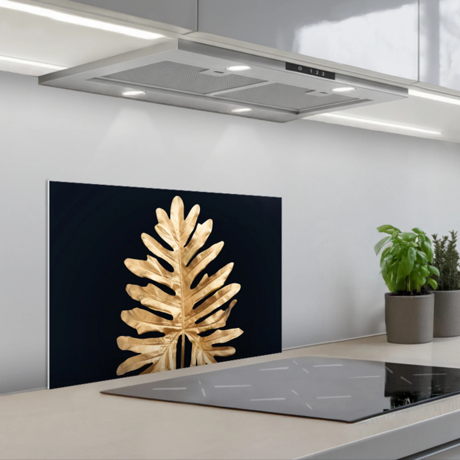 Bladeren - Herfst - Goud - Zwart - Natuur - Luxe keuken achterwand spatscherm klein -3d_schuin