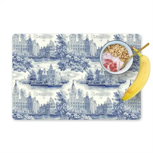 Huizen - Bomen - Water - Vogels - Blauw Placemat vinyl groot 368 -zzzproduct_Kitchenyeah-website