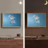 Lelies - Blauw - Glazen Light Box met batterij (Wandlamp) middel -sfeer3