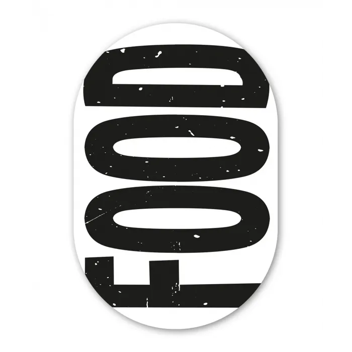 Food - Zwart - Wit - Decoratie Wandcirkel Ovaal Glas middel -3d