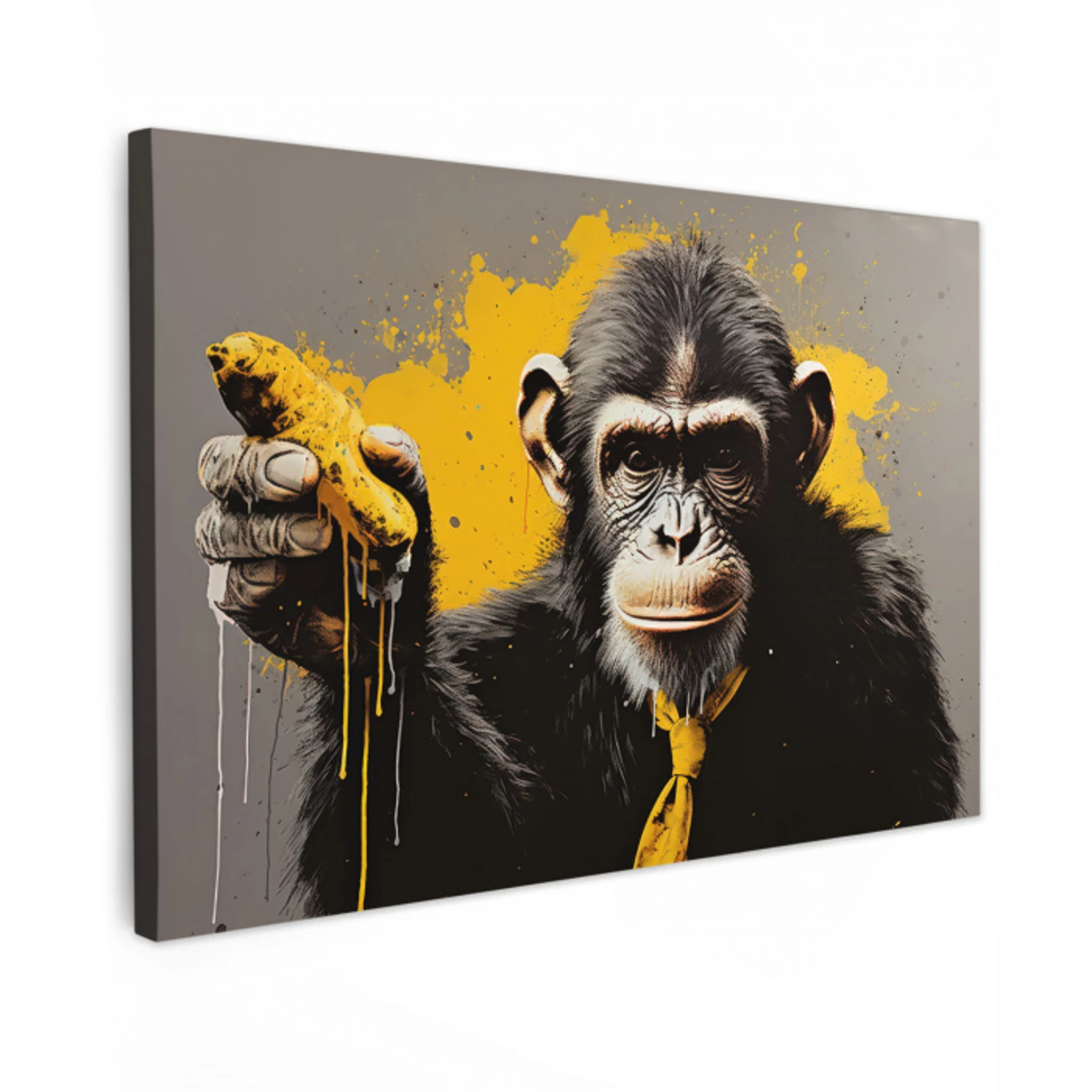 Aap - Chimpansee - Banaan - Geel - Dieren - Stropdas canvas 2cm klein -z3d