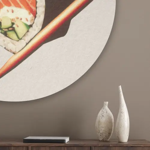 Sushi - Zalm - Rijst - Japans Akoestische PET Vilt - Rond klein -sfeer5_closeup