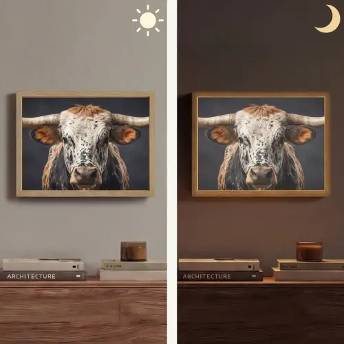 Stier - Kleurrijk - Hoorns Light Box met batterij (Wandlamp) middel -sfeer3