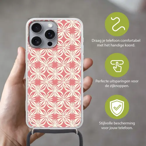 Roze - Bloemenmotief - Wit - Modern Hoesje iPhone 16 Pro Max met koord klein 804 -sfeer2_NL