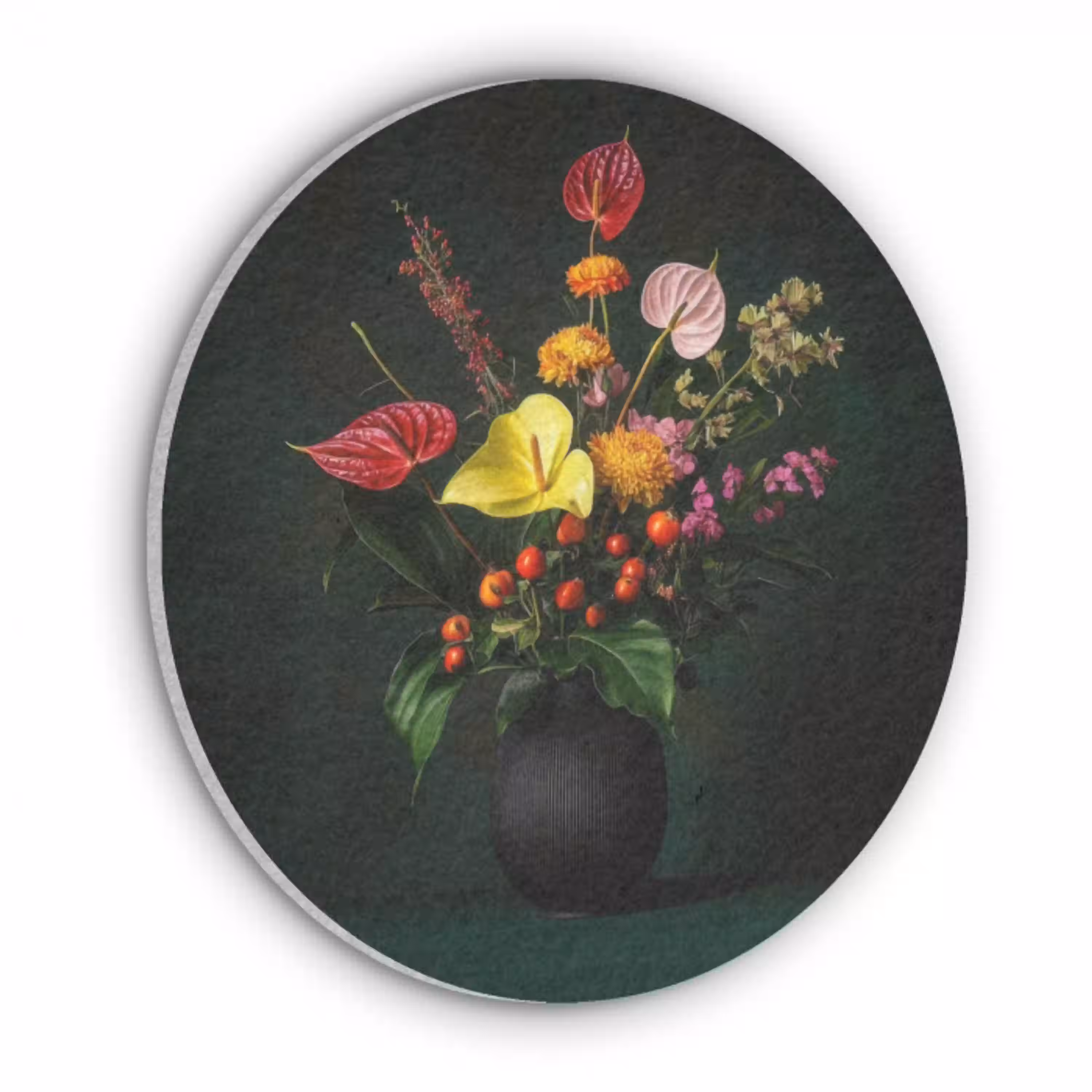 Bloemen - Vaas - Zwart Akoestische PET Vilt - Rond klein -3d