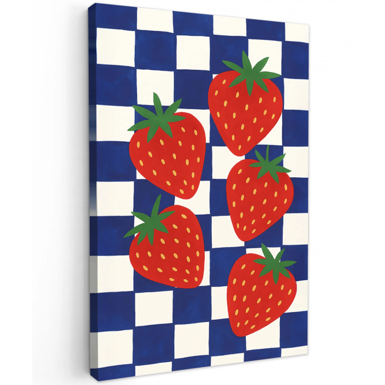 Geblokt - Blauw - Aardbeien Tuinposter op houten frame 2 cm dik middel -3d