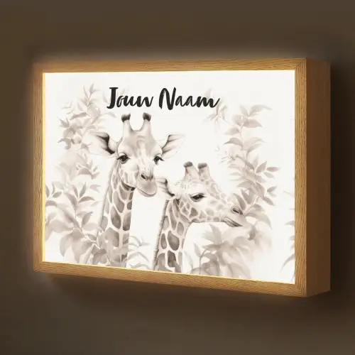 Giraffe - Bladeren - Bruin - Jungle - Kind Light Box met batterij (Wandlamp kind) middel -z3d_website