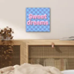 Sweet dreams - Vierkanten - Roze - Blauw aluminium wit klein -sfeer3