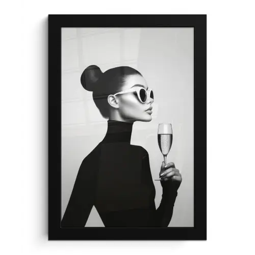 Vrouw - Champagne - Modern fotolijst zwart zonder passe partout klein -3d