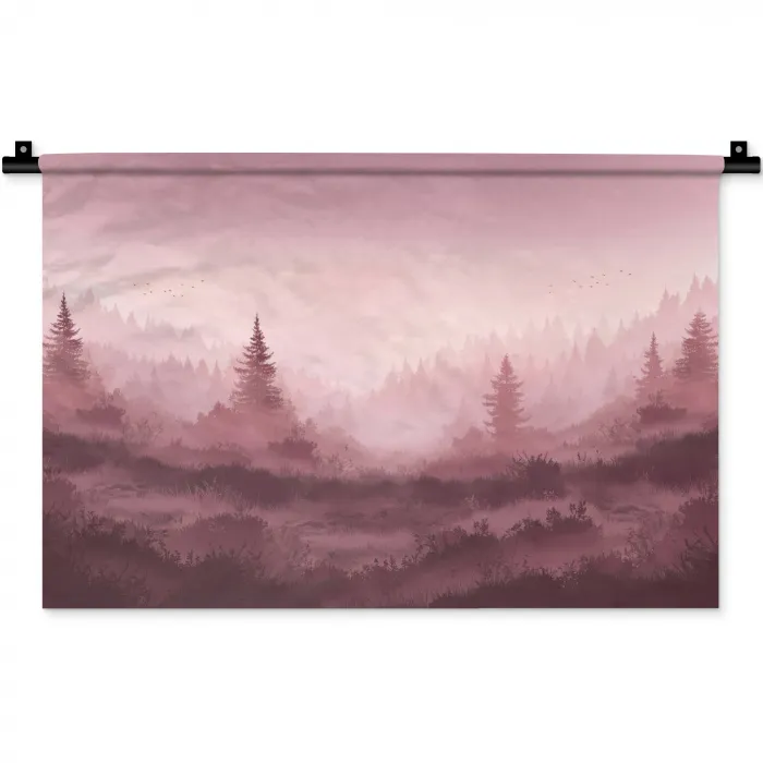 Landschap - Mistig - Roze Wandkleed katoen klein -zz3d