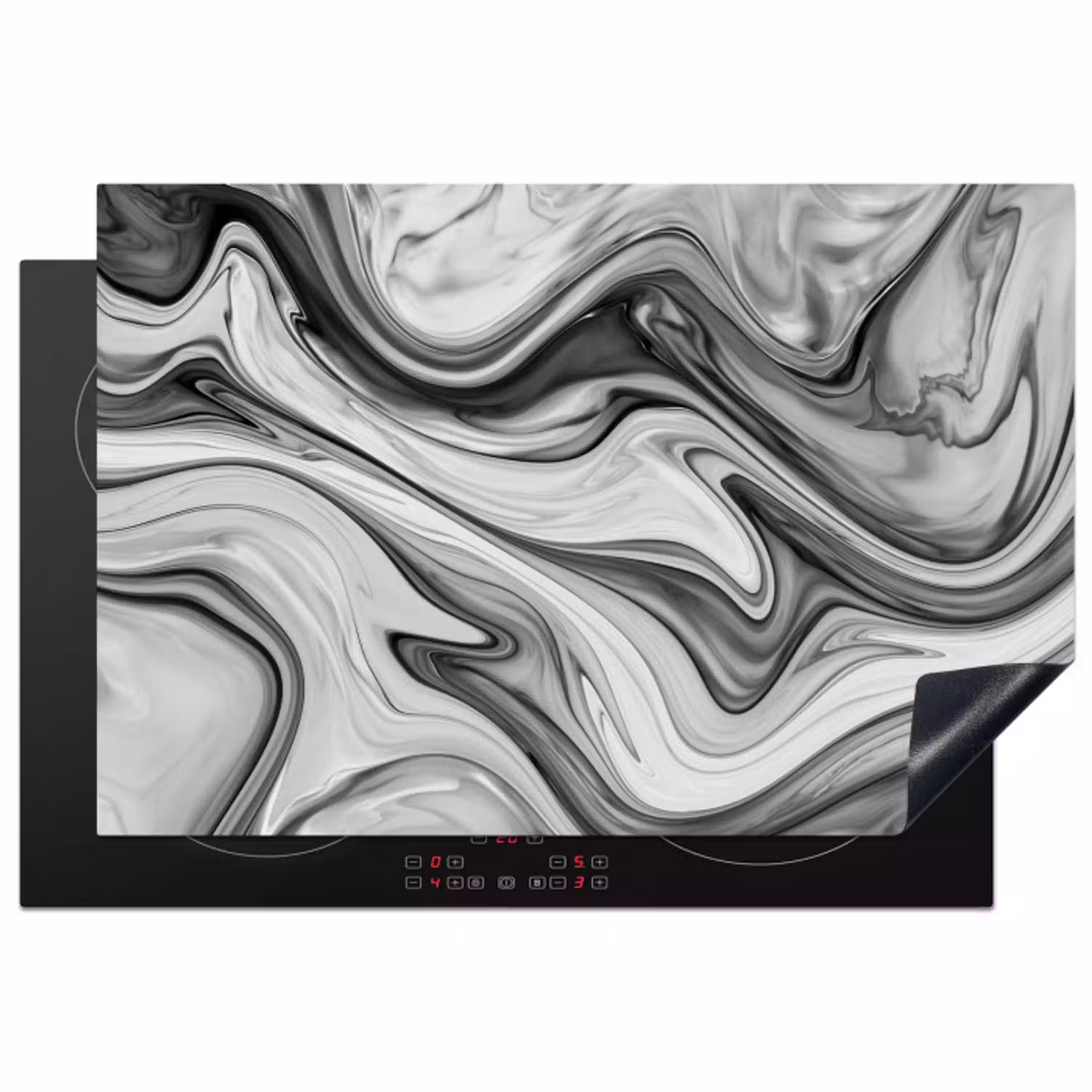 Marmer - Patronen - Grijs - Marmerlook - Zwart Inductie beschermer vinyl 3mm klein -3d