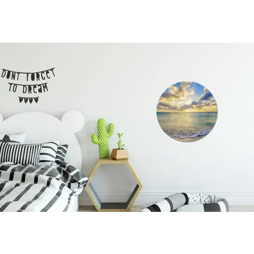 Zee - Strand - Wolken - Zon Wandcirkel aluminium klein -kinderkamer