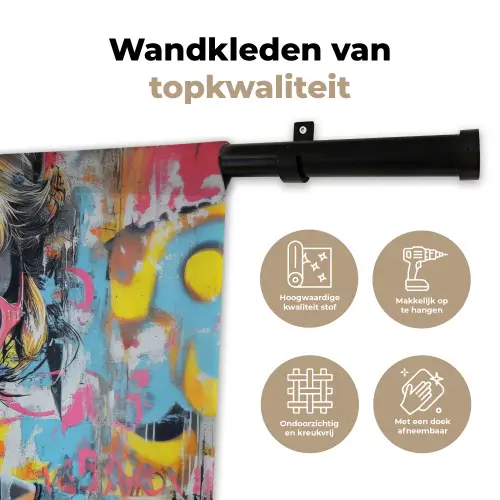 Expressief - Milkshake - Vrouw - Felle kleuren Wandkleed katoen klein -sfeer2