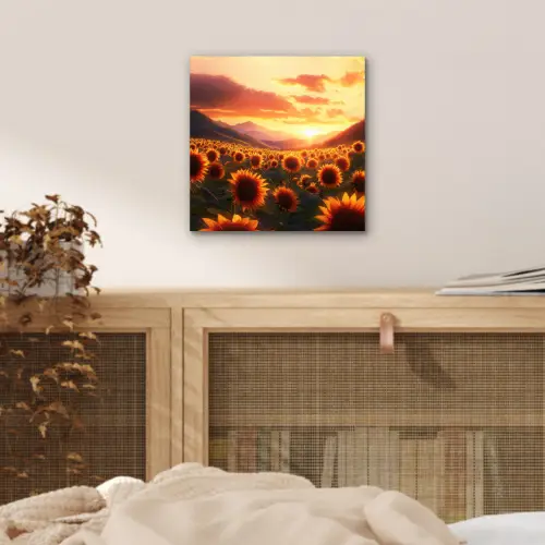 Zonnebloemen - Zonsondergang - Landschap aluminium wit klein -sfeer3