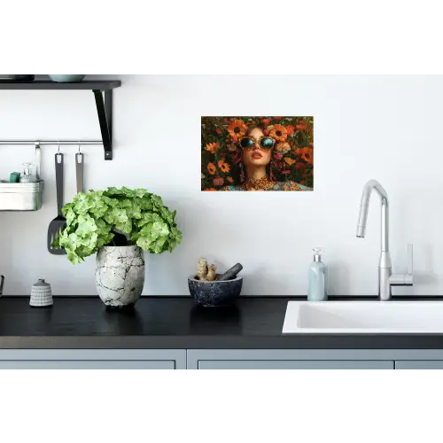 Vrouwen - Bloemen - Modern - Bril - Abstract Muursticker klein -keuken