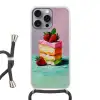 Taartje - Aardbeien - Glazuur - Kleurrijk Hoesje iPhone 16 Pro Max met koord klein -3d