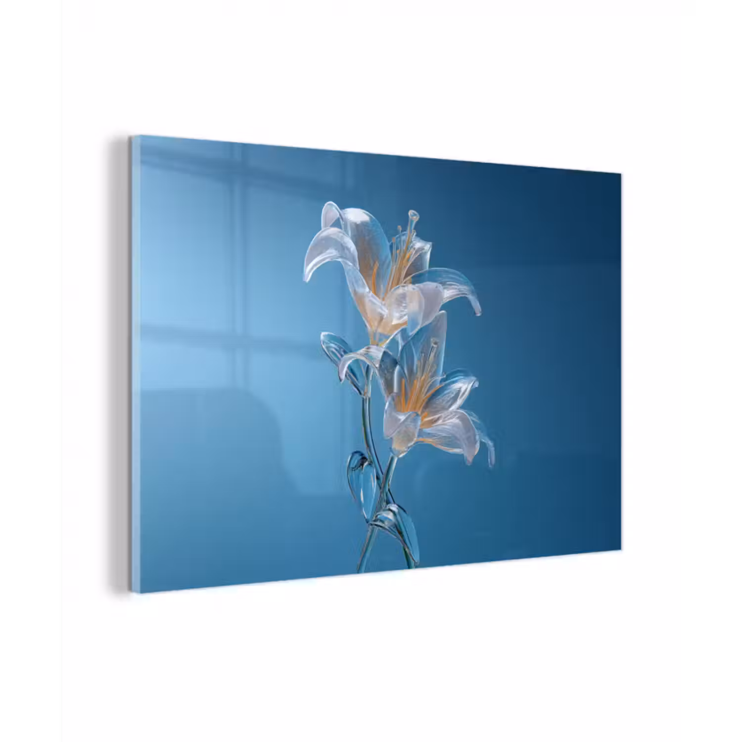 Glasbild - Lilien - Blau - Gläser