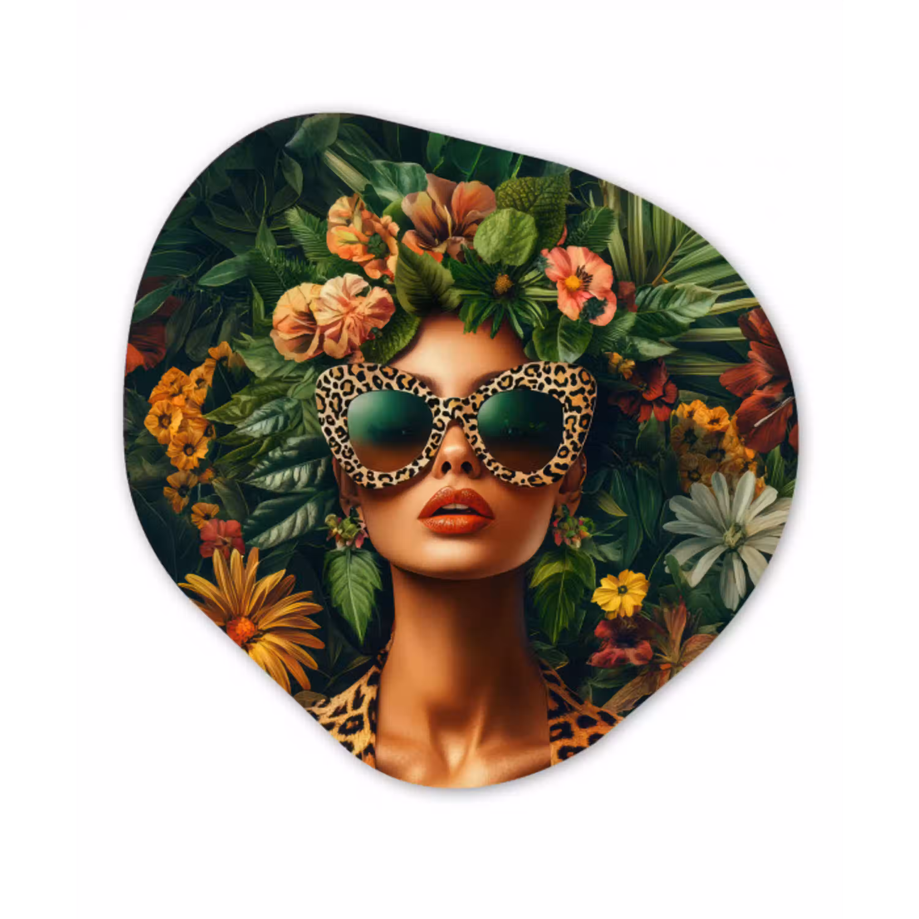 Vrouw - Panterprint - Jungle - Natuur - Luxe Wandcirkel Organisch Plexiglas middel -3d