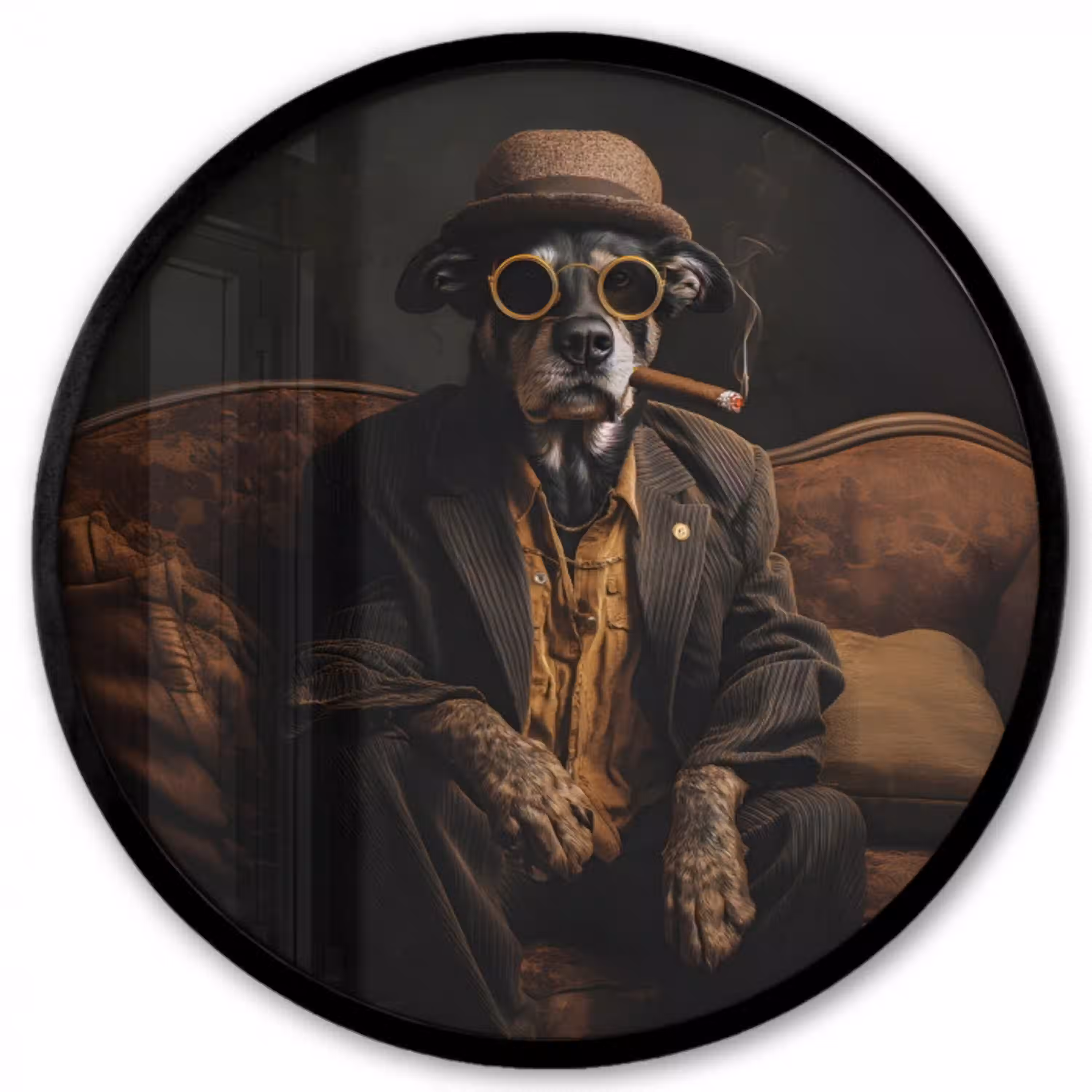 Hond - Sigaar - Hoed - Pak Fotolijst rond zonder passe partout klein -3d