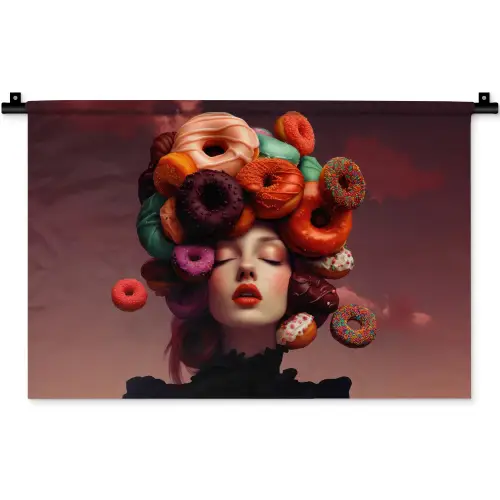 Vrouw - Donuts - Kleurrijk Wandkleed katoen klein -zz3d