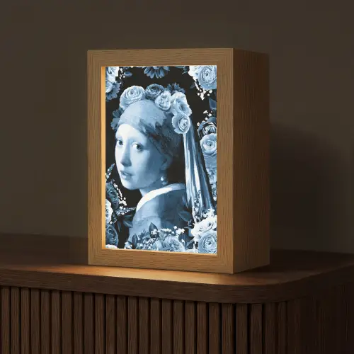 Meisje met de parel - Johannes Vermeer - Delfts blauw Light Box met kabel (Tafellamp) klein -z3d_website