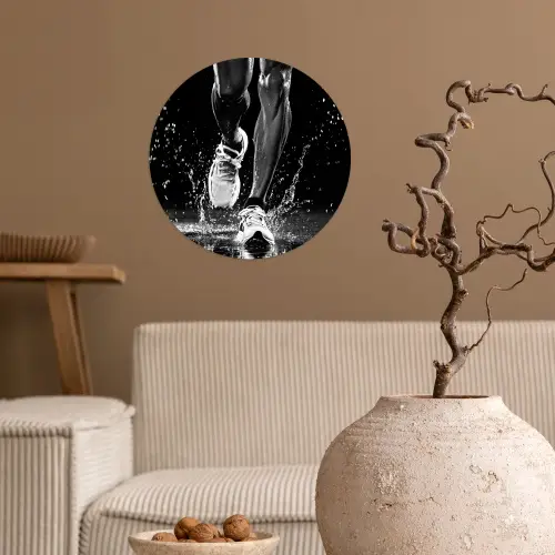 Hardloopschoenen - Rennen - Druppels - Zwart Wandcirkel behangsticker klein -sfeer1