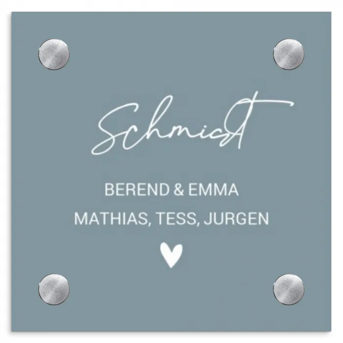Effen blauwgrijs - Sierlijk Naambord Vierkant klein -3d