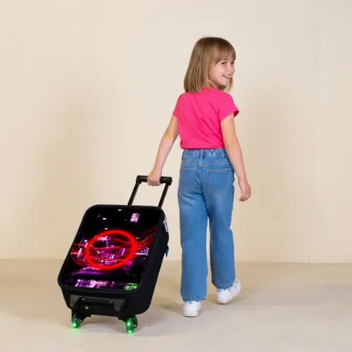 Felrode cirkel boven een neonverlichte stad Kinderkoffer - Zwart klein -sfeer1