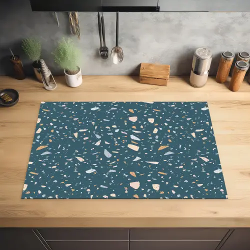 Terrazzo -  Patroon - Kleurrijk - Diep blauw Inductie beschermer vinyl 3mm klein 276 -sfeer5