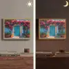 Deur - Hout - Bloemen - Blauw Light Box met batterij (Wandlamp) middel -sfeer3