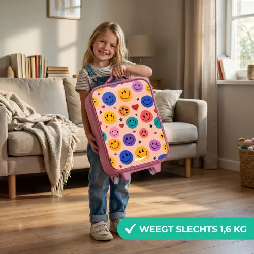 Vrolijk Smiley-patroon Kinderkoffer - Roze klein -sfeer2_NL