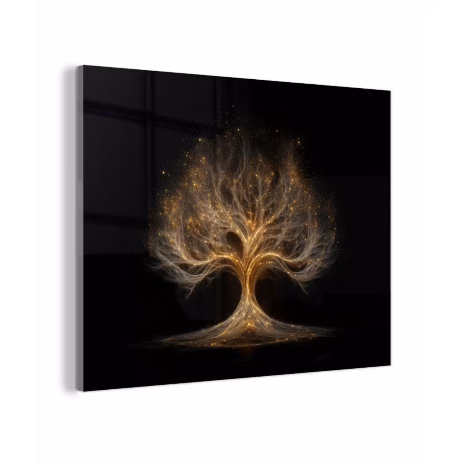 Glas schilderij - Lichtjes - Boom - Abstract - Zwart