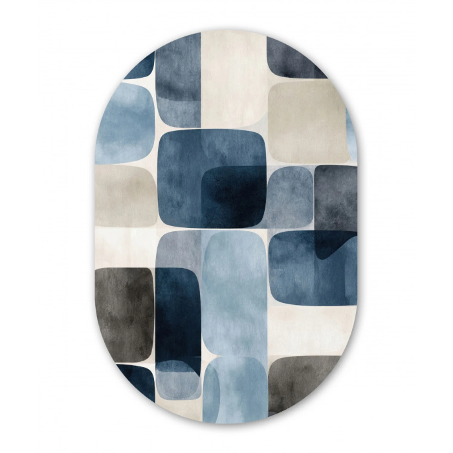 Patroon - Blauw - Vierkanten Wandcirkel Ovaal Forex klein -3d