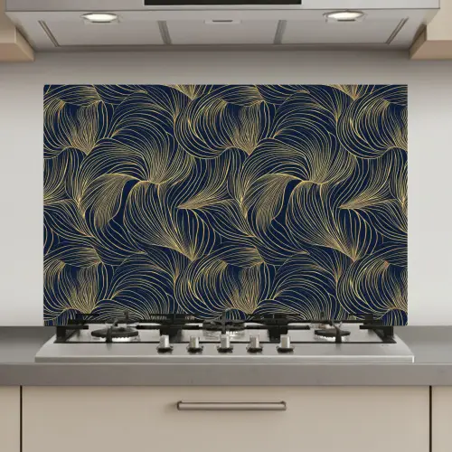 Abstract - Lijnen - Blauw - Goud keuken achterwand spatscherm klein 900 -3d_website