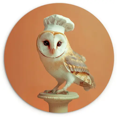Kerkuil - Koksmuts - Oranje - Vogel Wandcirkel kunststof plaat 5mm dik klein -3d