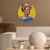 Frida Kahlo - Vrouw - Geel - Blauw - Bloemen Akoestische PET Vilt - Rond klein -sfeer1