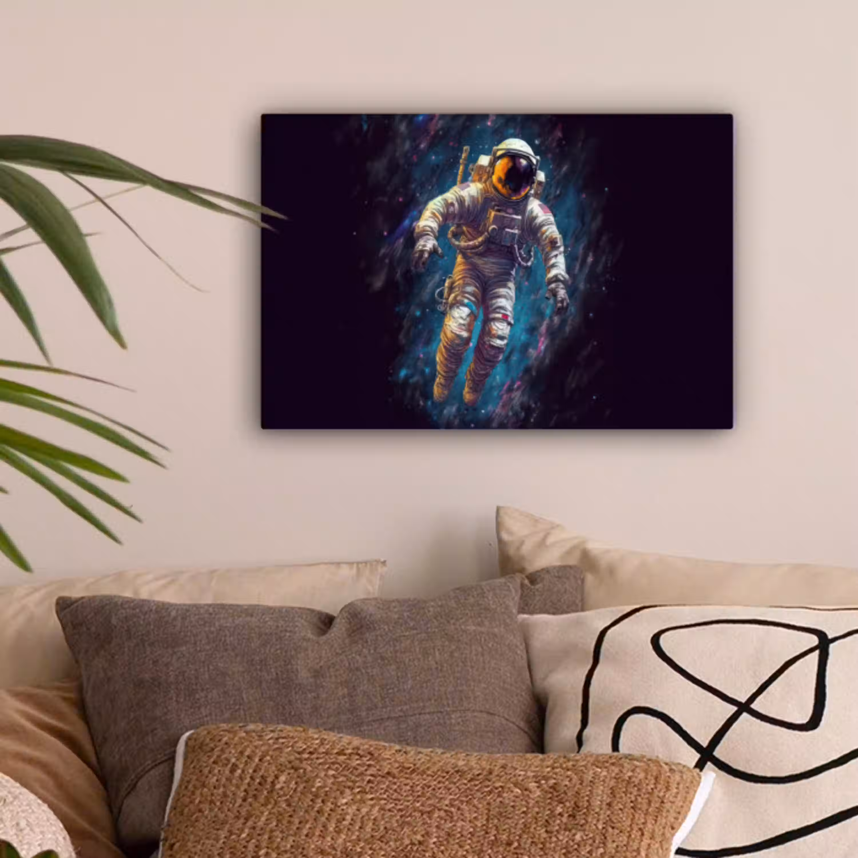 Ruimte - Neon - Astronaut - Sterren canvas 2cm klein -sfeer1