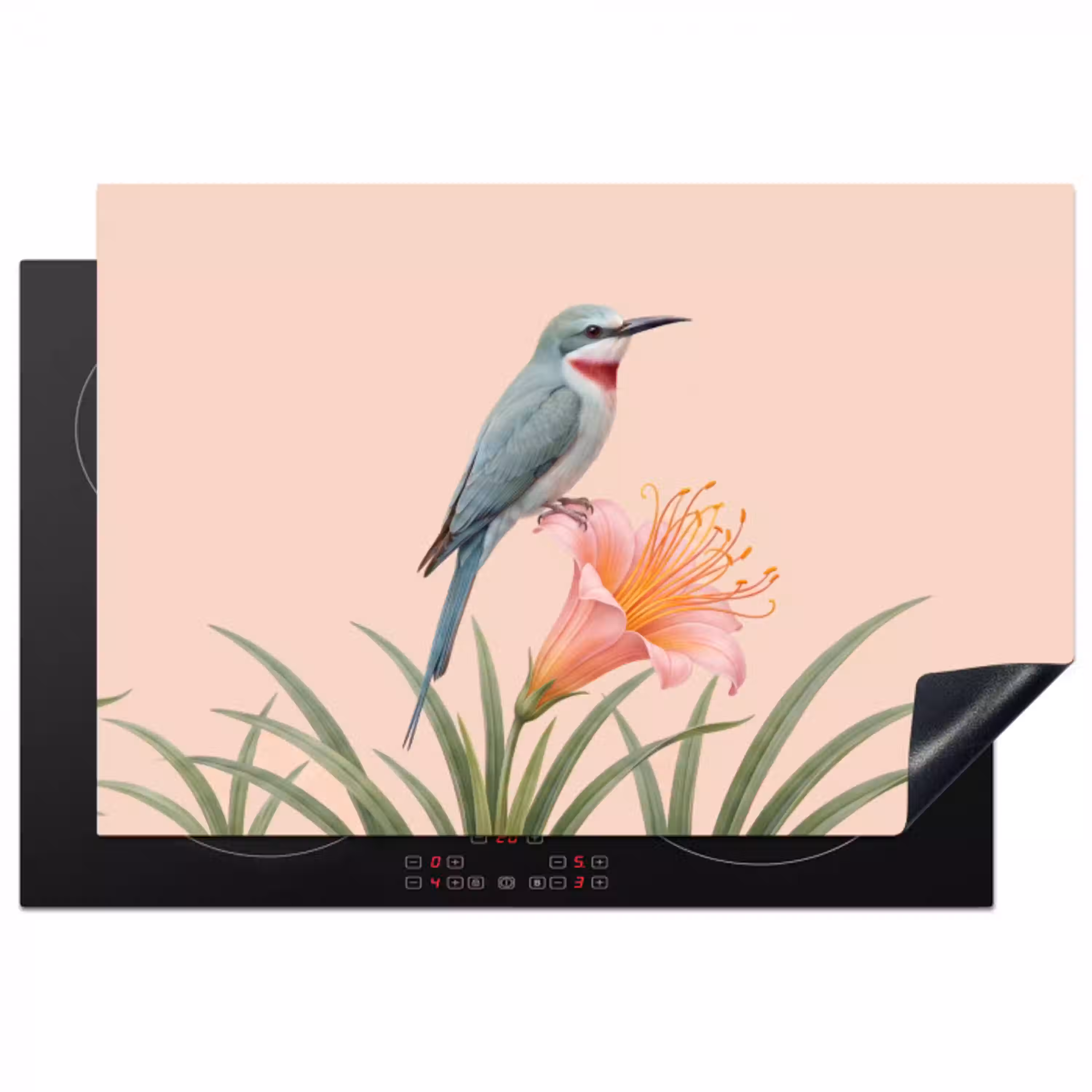 Vogel - Bloem - Natuur - Roze Inductie beschermer vinyl 3mm klein -3d