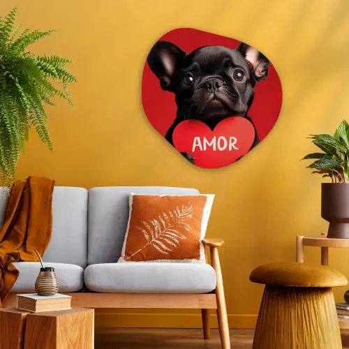 Amor - Hond  - Hartje - Rood Wandcirkel Organisch Plexiglas middel -sfeer4