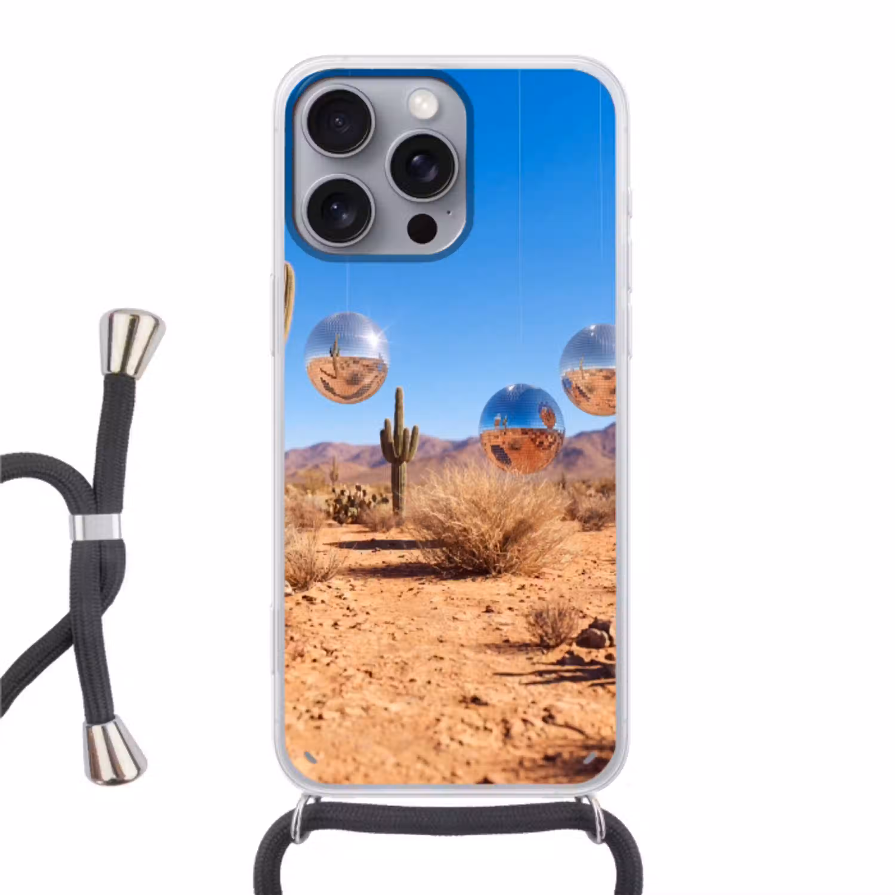 Woestijn - Spiegelbal - Kunst Hoesje iPhone 16 Pro Max met koord klein -3d