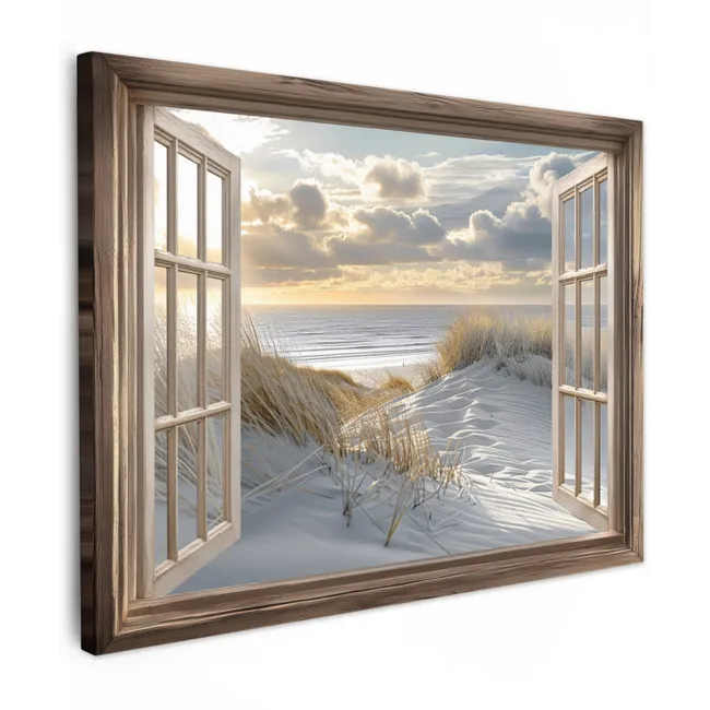 Canvas schilderij - Doorkijk - Strand - Duinen - Zee - Natuur